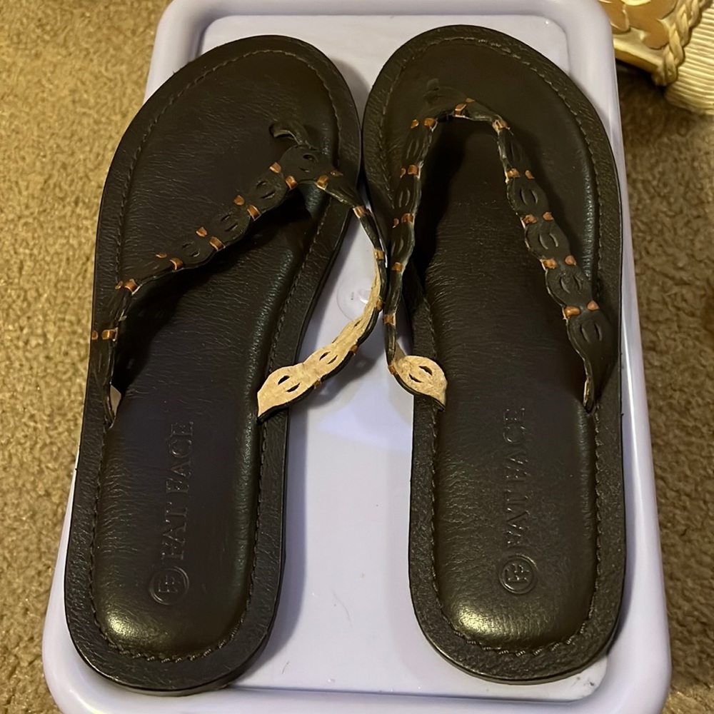 Fat Face dark brown leather flip flops Size 8 - Picture 2 of 9